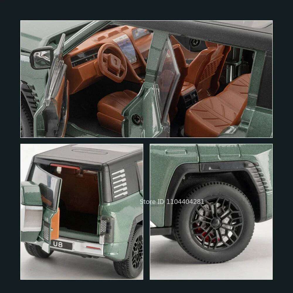 1:24 BYD Looks Up At U8 Toy Model Diecast Car Sound Light Pull Back Doors Opened Shock Absorption Function Vehice Boy Large Toys Z260306