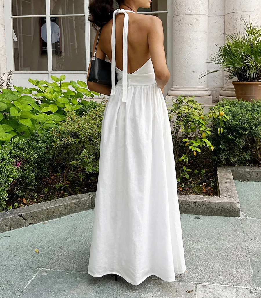 Women Summer Cotton Long Dress Sleeveless Sexy V-Neck Boho Maxi Dress Loose Style Long Dress Vestidos Clothes 260306
