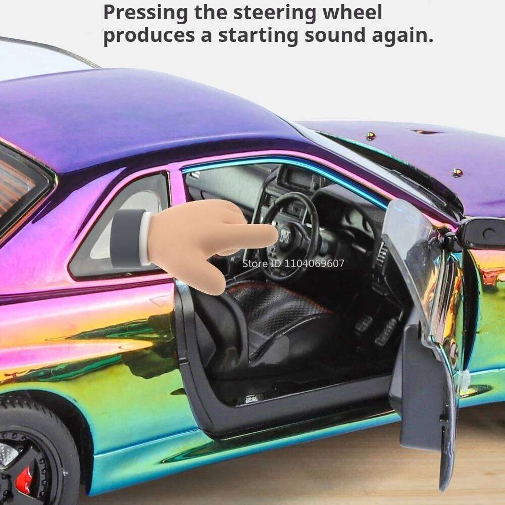 1:24 GTR-R34 Alloy Car Diecast Model Toys Front Wheel Steering with Sound Light Pull Back Miniature Vehices Kids Christmas Gifts Z260307