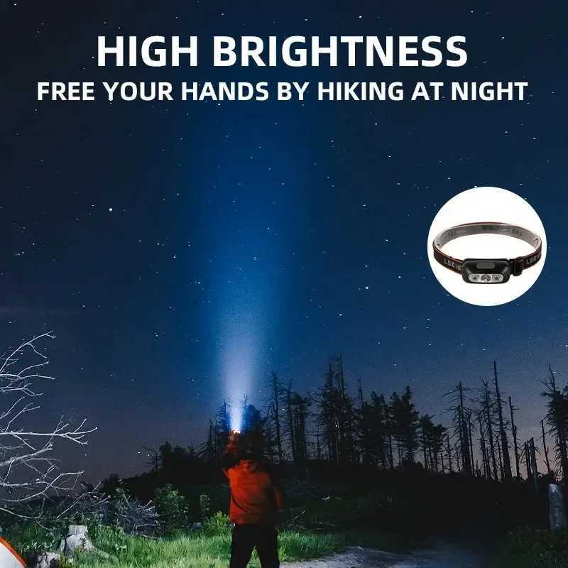 Mini Strong Light Headlamp Portable LED Sensor Industrial Headlamp USB-C Rechargeable Headlight Outdoor Camping Fishing H260307