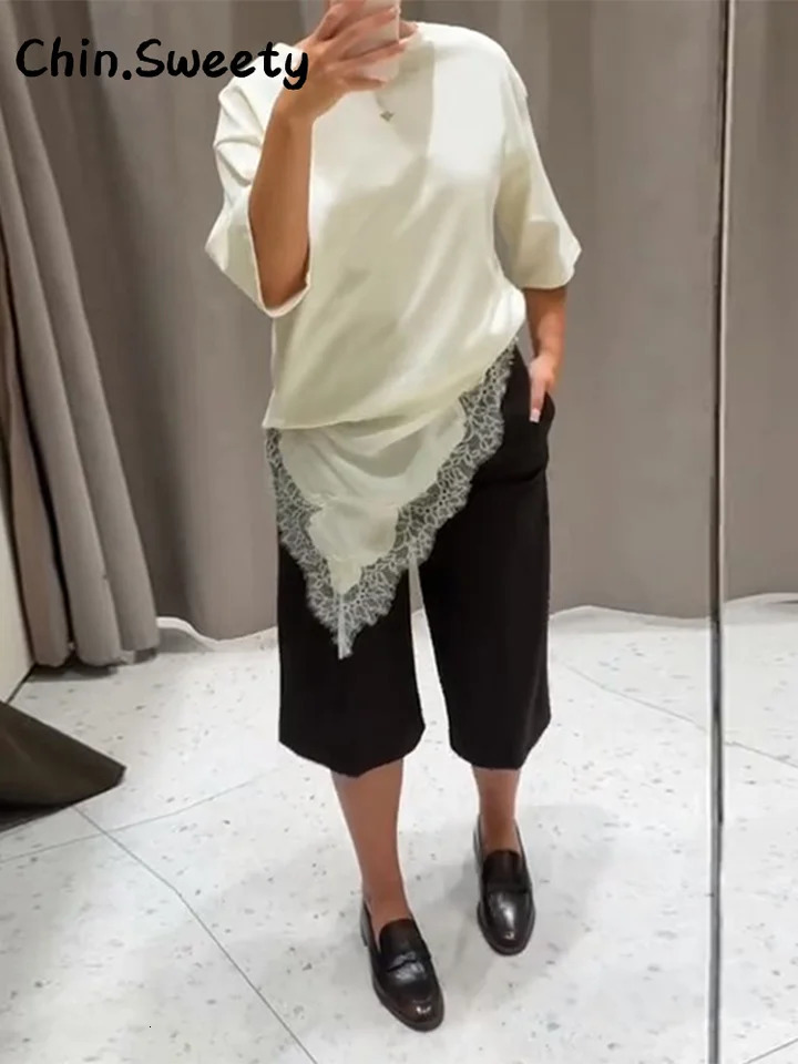 Elegant Satin Asymmetric Lace Patchwork Long Dress Women Solid V-neck Sleeveless Sling Dresses Autumn Lady High Street Robe 260306