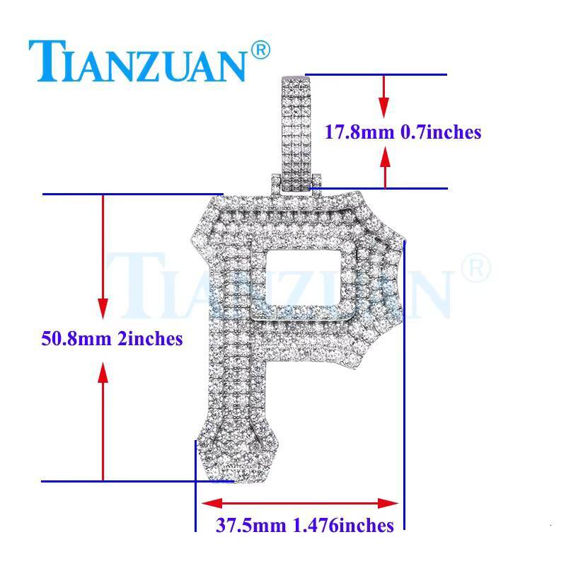 Big Size P Letters Words D VVS White Moissanite Pendant 925 Sterling Silver Hip Hop Jewelry Engagement Datting