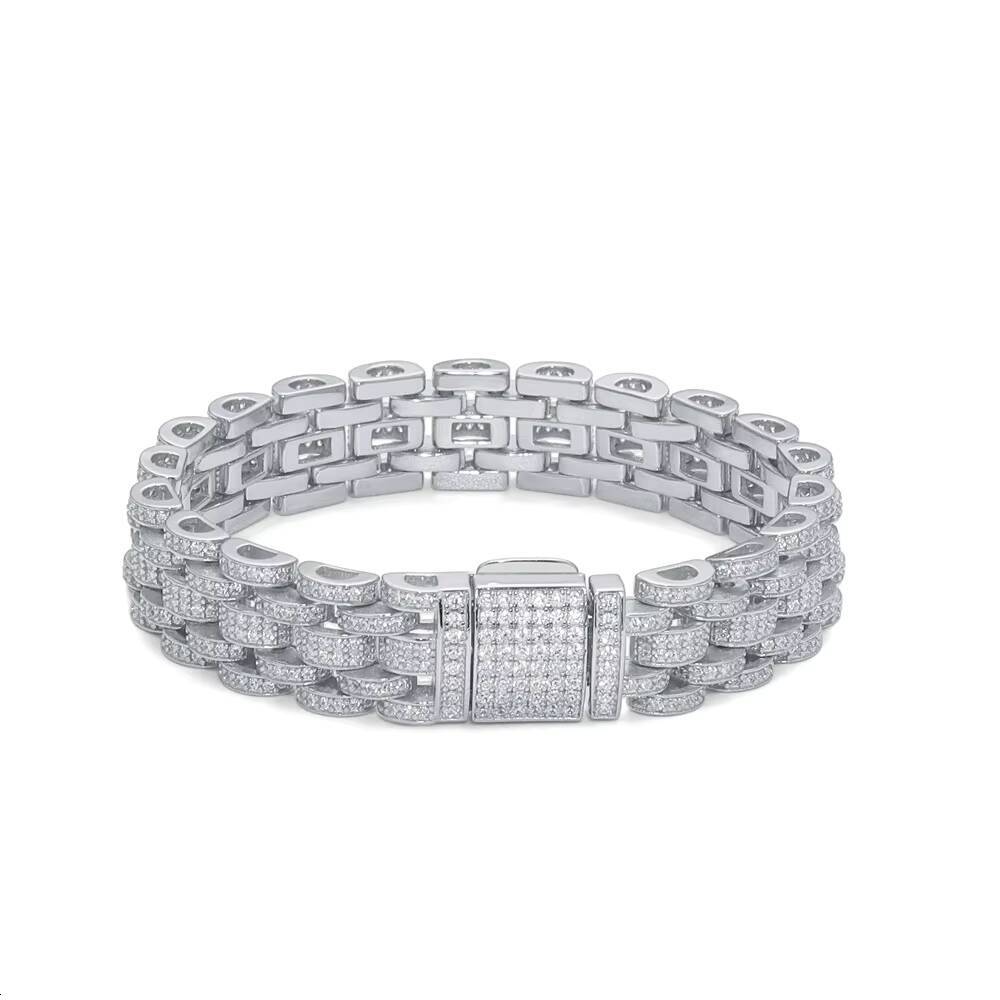 Factory Direct Mens Fine Jewelry Hip Hop Style Moissanite Cuban Chain Bracelet 925 Silver Gold Plated for Style Conscious