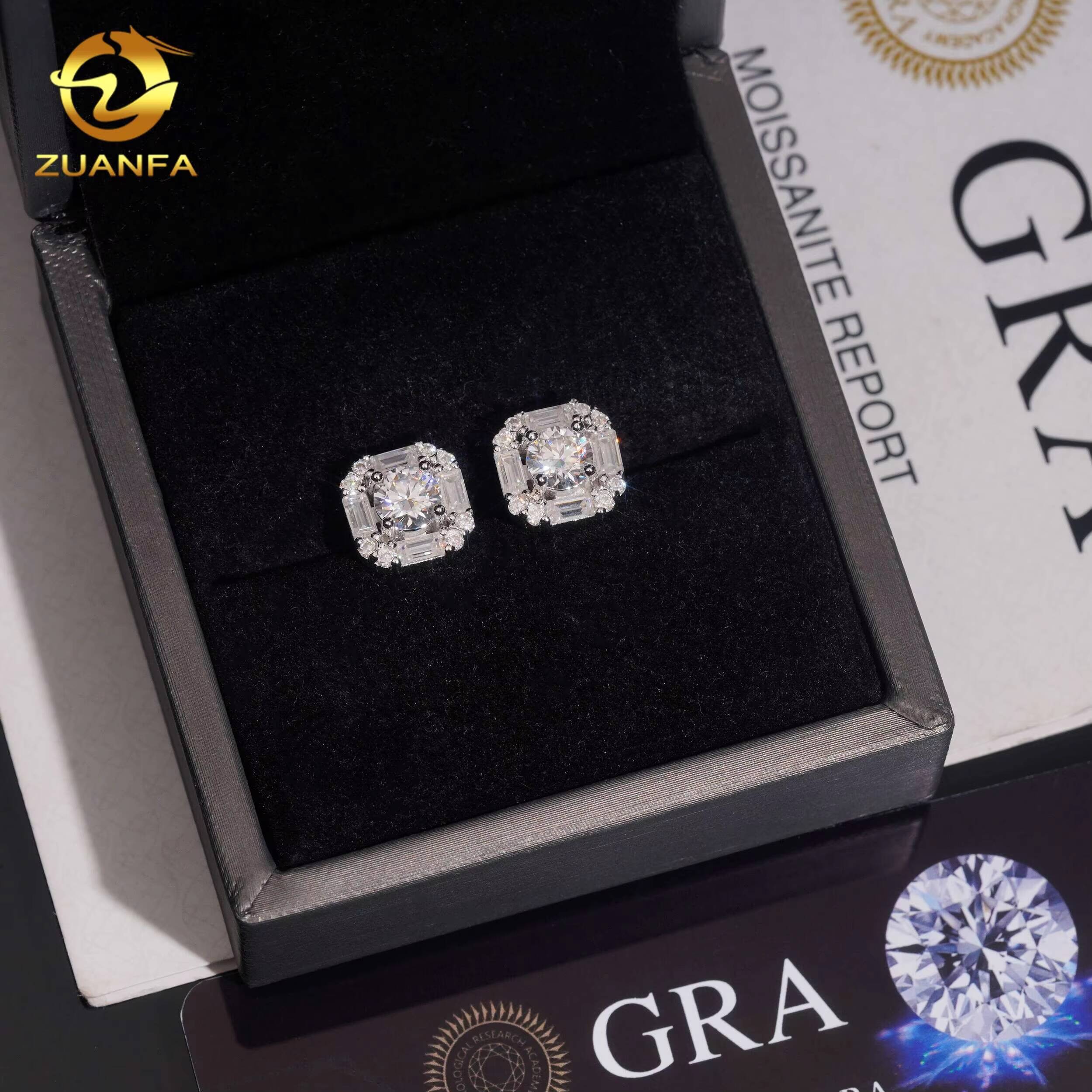 Wholesale Price 10mm Moissanite Hip Hop Earrings Screw Back 925 Silver Men Moissanite Earrings Pass Diamond Tester