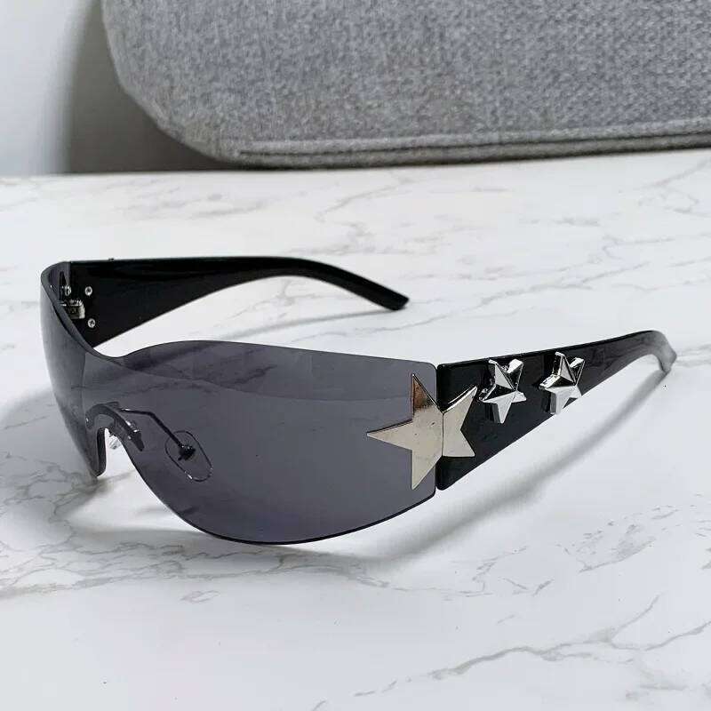 New Women's Fashion Y2K Sunglasses Star Decorative Large Frame Sun Glasses Outdoor Sports Cycling Eyewear UV400 Gafas De Sol 26Y0302