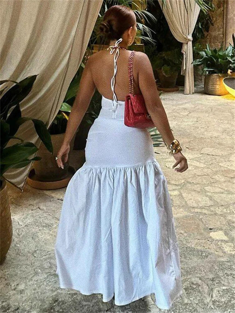 2 PieceSet Female VNeck Jumpsuit Outfits Sexy LaceUp Pleated High Waist Skirt Sets For Women White Bandage 260306