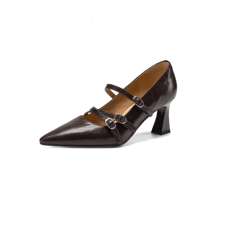 Vintage Pointed Toe Cross Buckle Women Mary Jane Shoes Fashion Shallow Shoes 2026 Spring Autumn Stripper Party Pumps Shoes 260303
