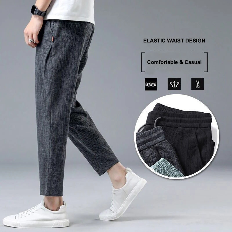 Summer Ice Silk Man Jogger Linen Pants Casual Wide Summer Sweatpants Male Spring Lightweight Halking Harem Trousers 260306