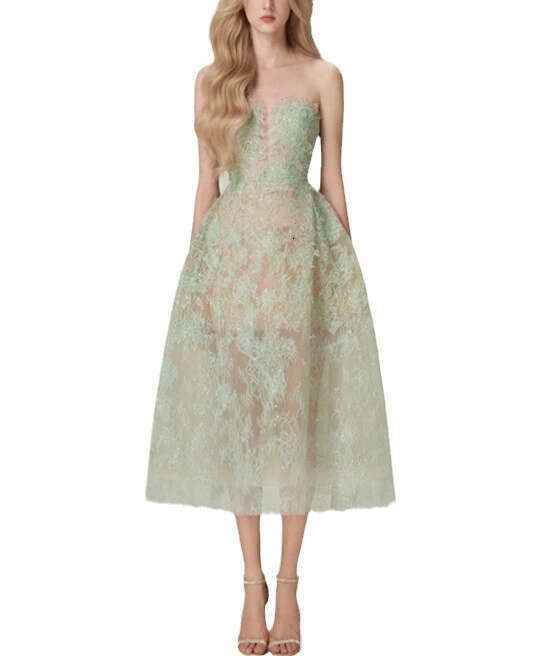 2026 niche designer fashion brand princess fairy style lace a3 mesh waistband fluffy ball dress