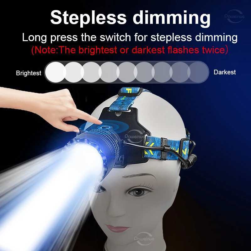 2000W Most Powerful LED Headlamp Super Bright Waterproof Head Flashlight Long Range 6000M Tactical Head Torch Fishing Headlight H260307