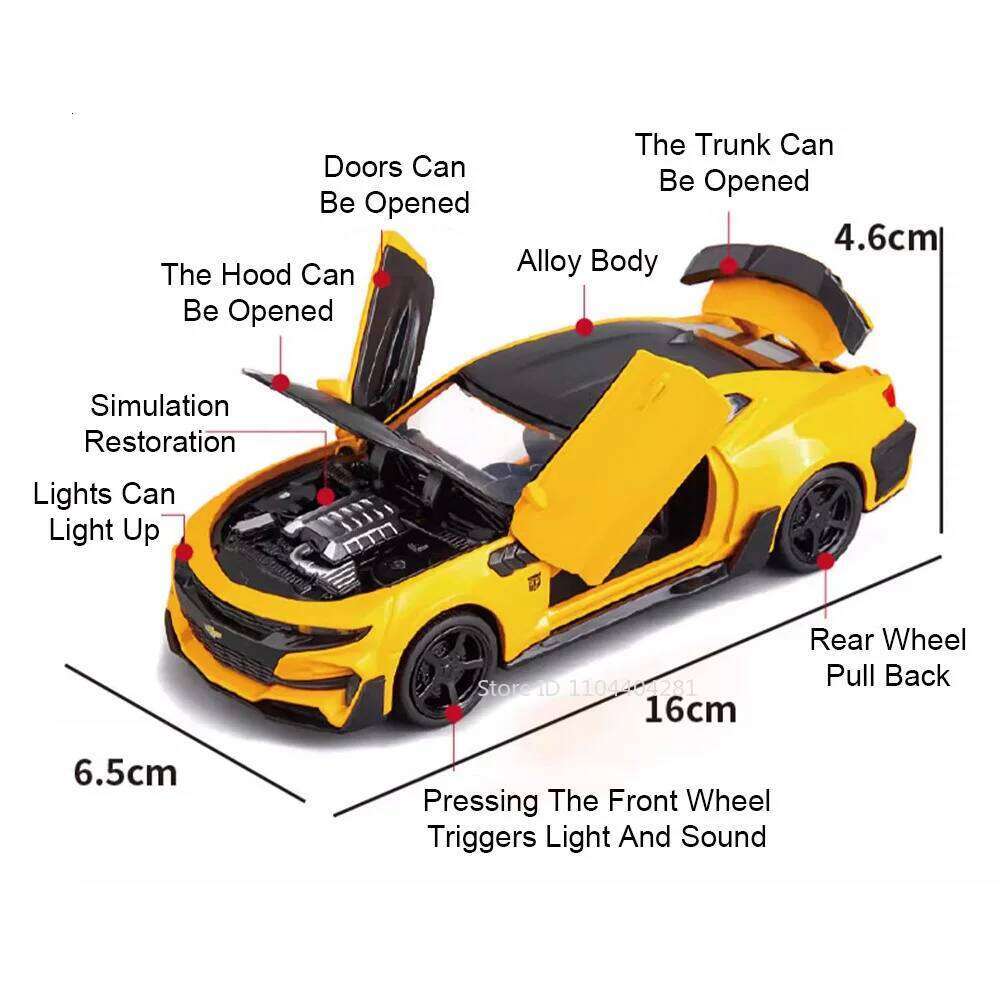 1:32 Camaro Alloy Miniature Car Diecast Model Toys with Sound Light Pull Back Doors Opened Vehices Adult Children's Holiday Gift Z260306