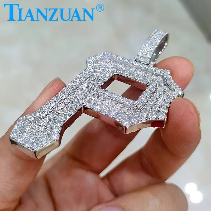 Big Size P Letters Words D VVS White Moissanite Pendant 925 Sterling Silver Hip Hop Jewelry Engagement Datting