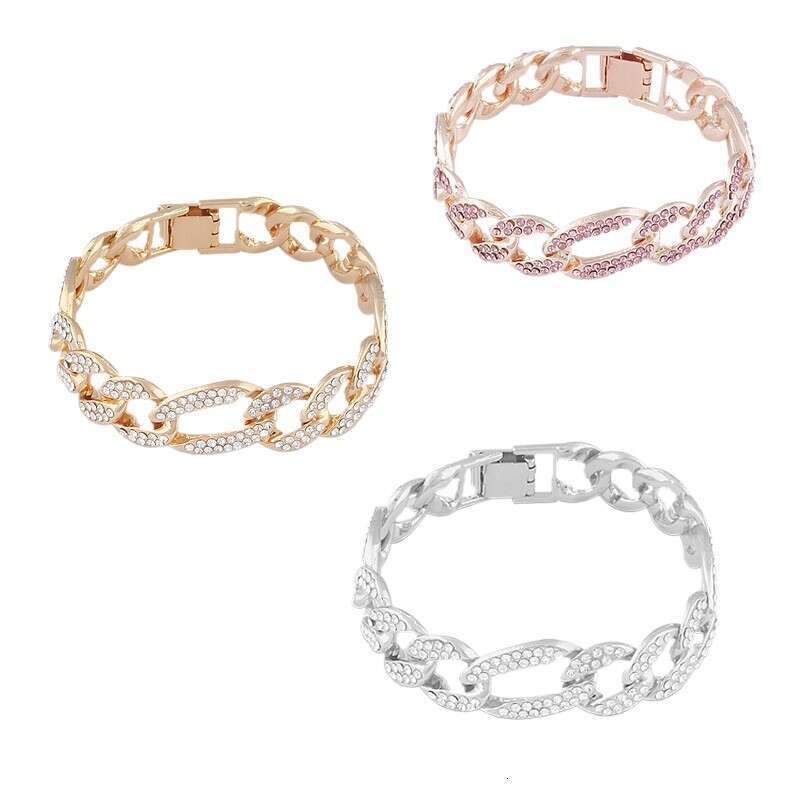 Best-selling in Europe and America, high-quality alloy heavy-duty Cuban chain diamond-studded men's rap hip-hop chunky bracelet
