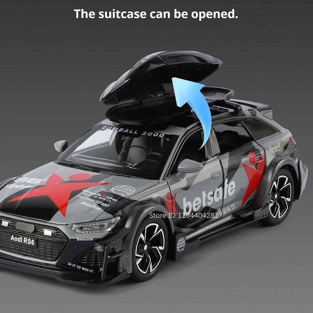 1:32 RS6 Tacoma Alloy Model Diecast Car Miniature Toys Sound Light Pull Back Doors Opened Rubber Tire Vehice Exquisite Ornaments Z260306