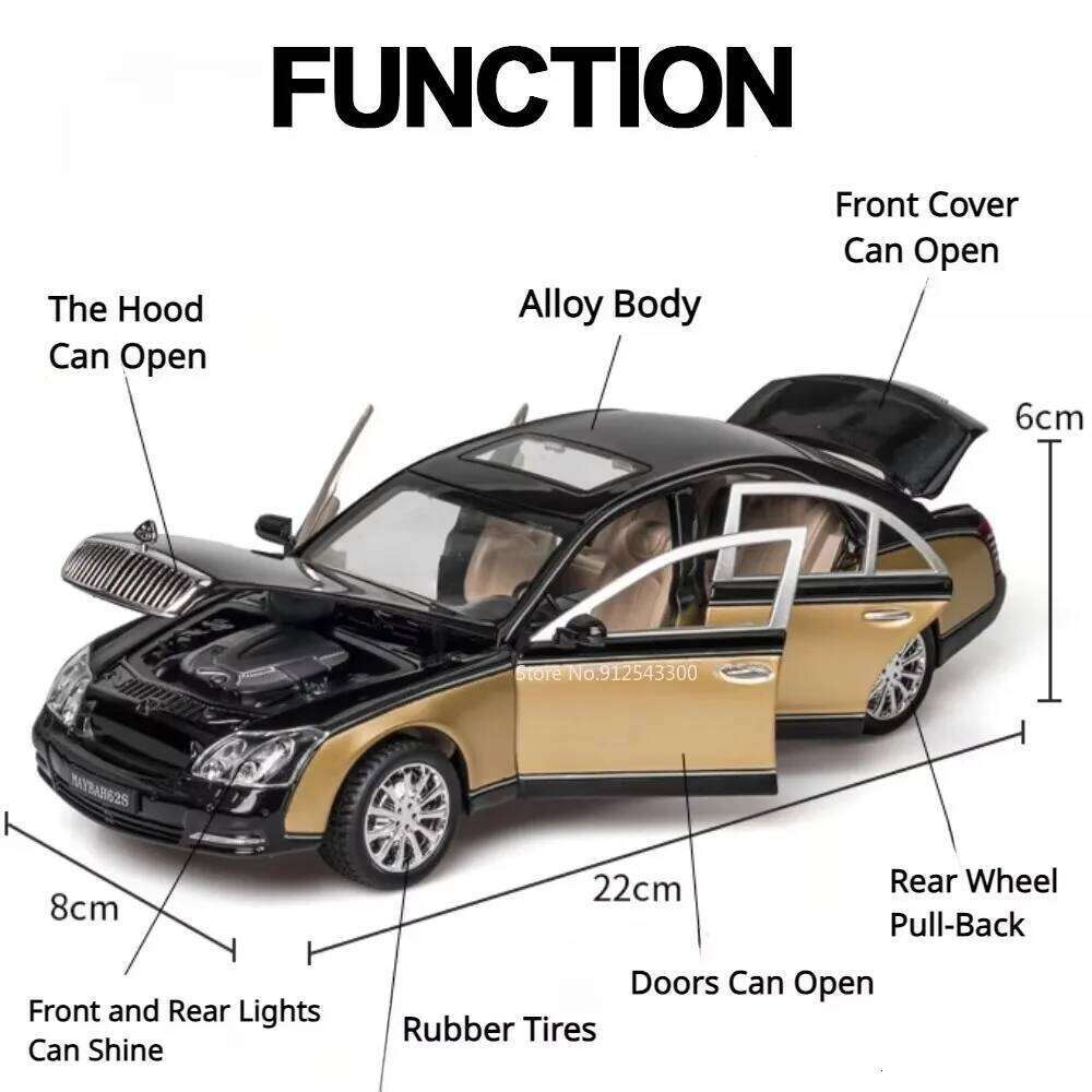 1:24 62S GLS600 Exquisite Model Alloy Diecast Toy Car Doors Opened with Sound Light Pull Back Miniature Vehice Fashion Ornaments Z260307