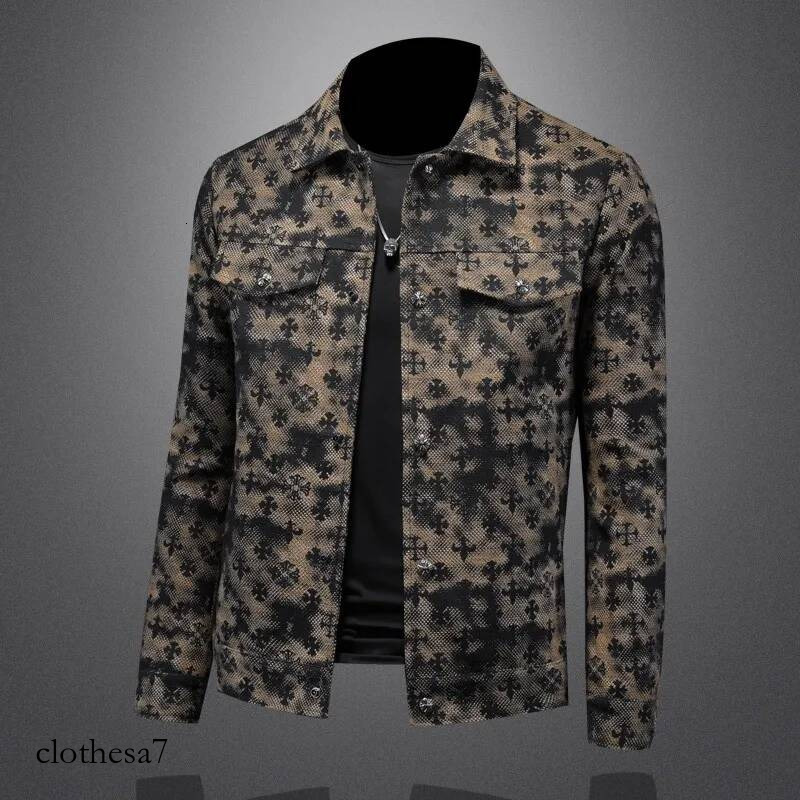 Men's Slim Fit Camouflage Notched Collar Jacquard New 2025 Design Spring Autumn Trendy Premium Quality Casual Jacket