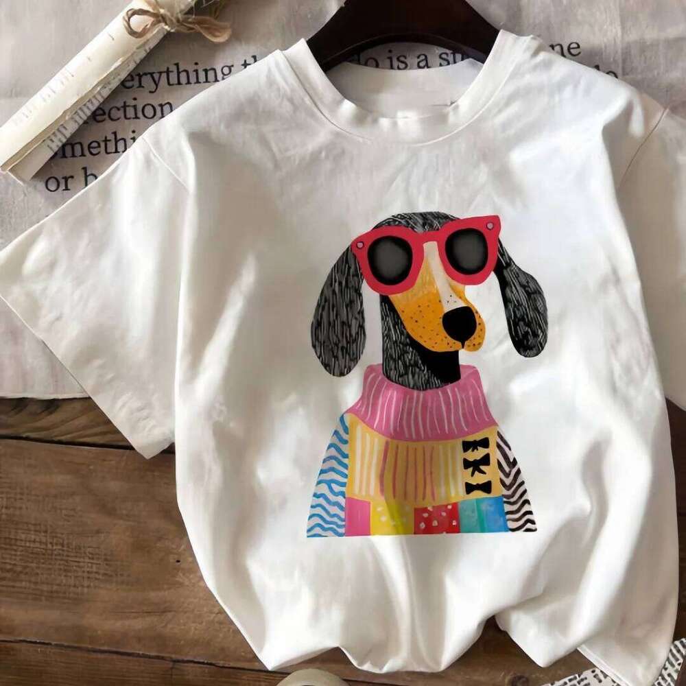 Cartoon Fashion Puppy Print Sleeved T-shirt Casual Versatile Style Suitable for Daily and Outing Wear Aesthetic Clothes XJ260306