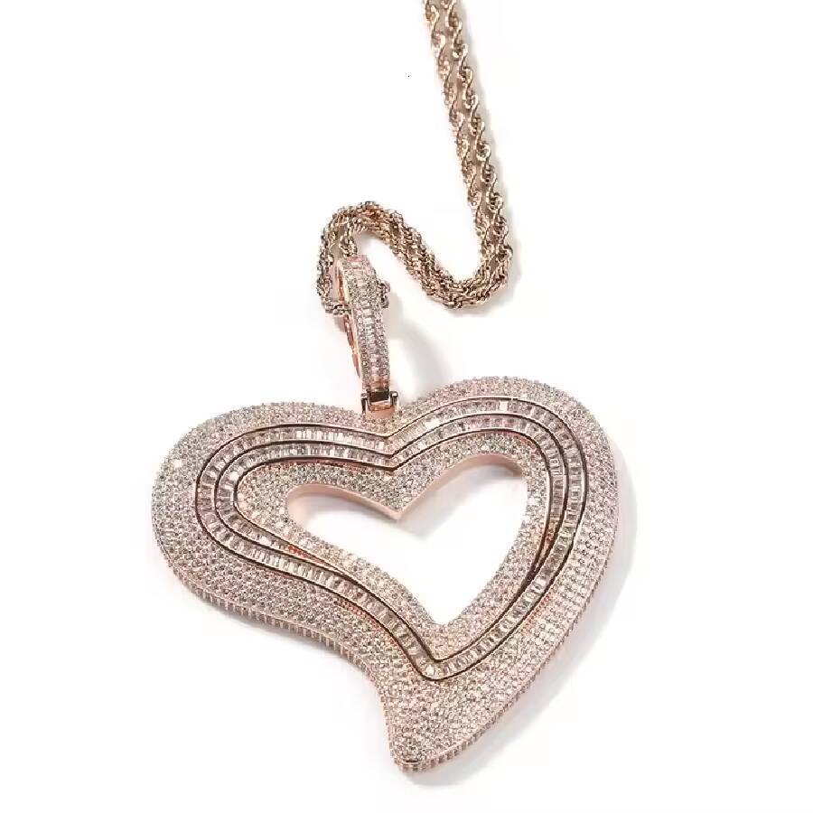 925 Silver Gold Plated Heart Pendant with Moissanite Luxury Unisex Hip Hop Necklace Charm