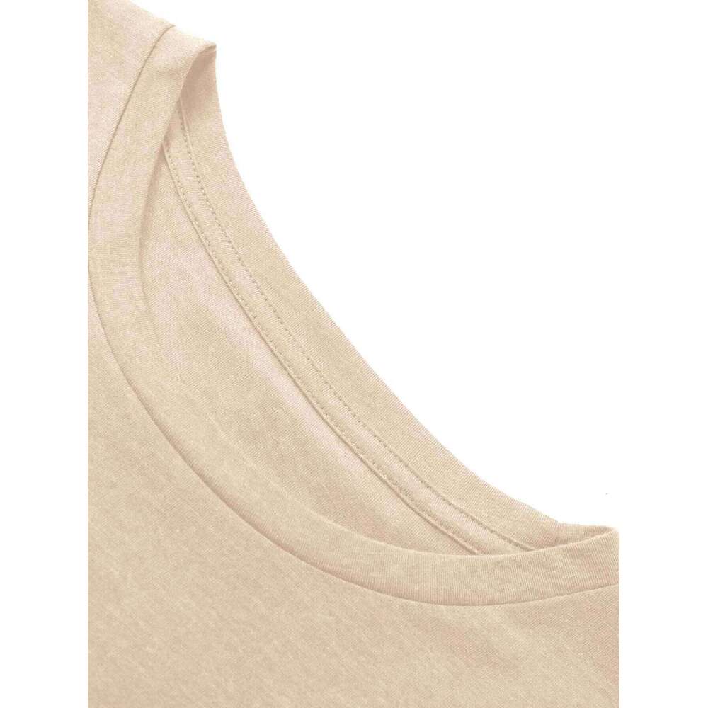 Women's casual crew collar T-shirt with monogram print, short sleeve knit top, polyester and spandex mix, summer XJ260306 XJ260306