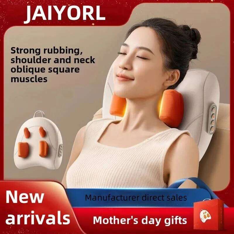 JAIYORL Trapezius Electric Massage Pillow Wireless Car And Home Massager Heating Waist Neck Leg Cervical Shiatsu Kneading 26Y0307
