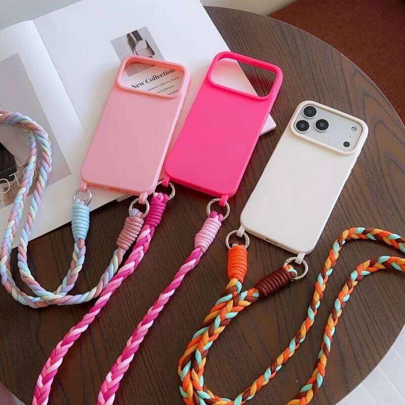 Fashion Lanyard Case For iPhone Pro Max 14 12 11 13 15 16 Plus 17 Air Shockproof Candy Crossbody Neck Cord Braid Strap Cover H260305