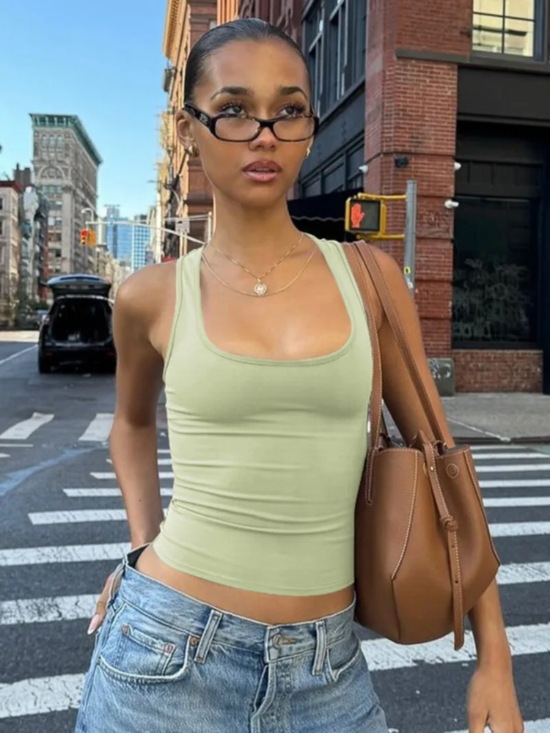Womens Fashion Solid Tank Tops 2026 Streetwear Sleeveless T-shirt Female Square Collar Skinny Corset Y2K Girls Gray Crop Top 260306