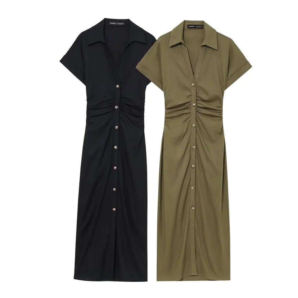 ETJ SpringSummer Womens elegant holiday style refreshing and comfortable short-sleeved V-neck MIDI dress 260306