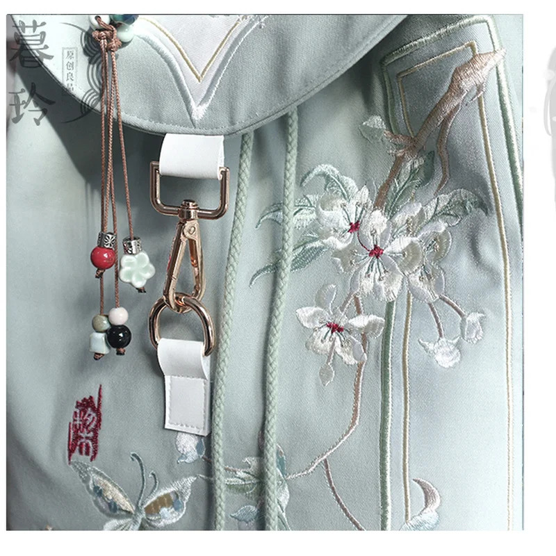15Inch Retro Chinese Style Backpack Handmade Embroidery Canvas Bag with Zipper Laptop Drawstring Rucksack 260307
