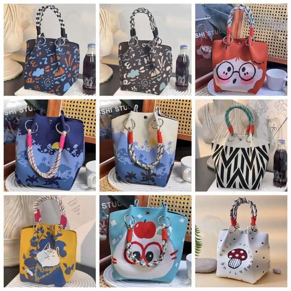 Cute Knitted Bucket Bag Creative Pattern Versatile Wrist Bag Portable Leisure Handbag for Women H260306