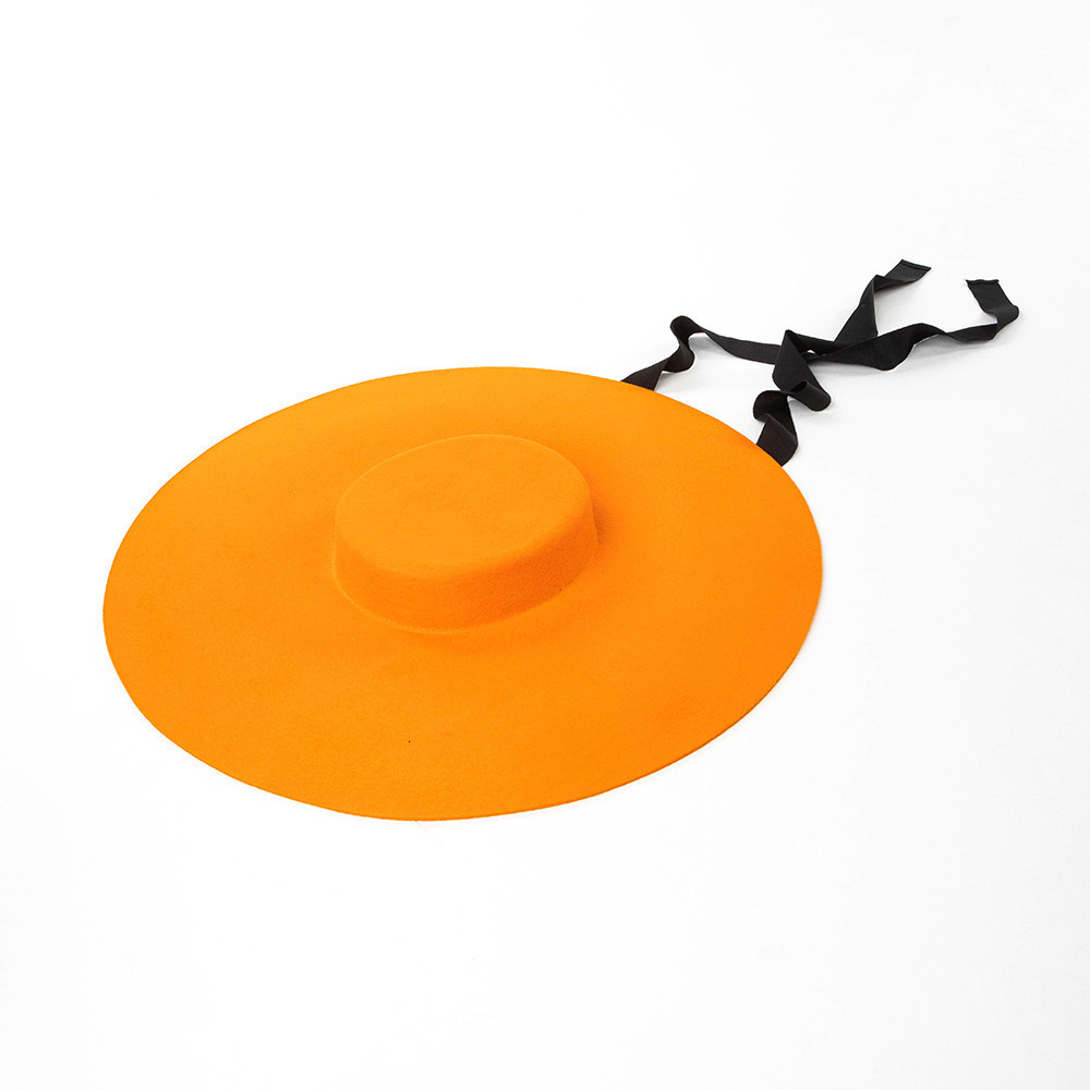 Damai King Wide Big Brim Wool Plain Black Womens Fedora Stage Show Felt Hat Winter Bandage Womens Fashion Outdoor Top Hat 241105