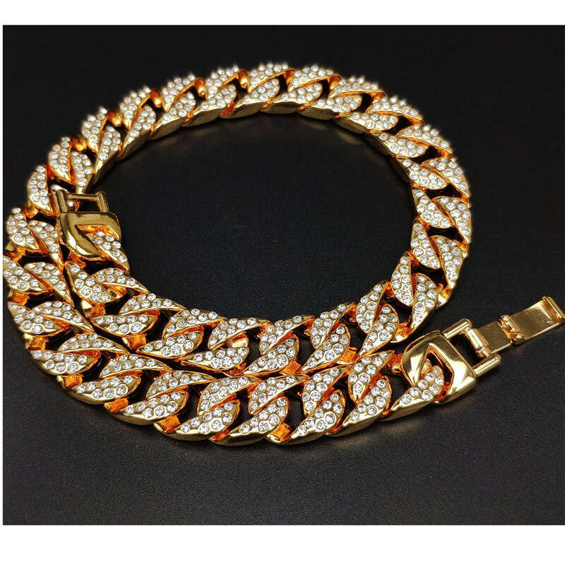 High-quality European and American original Cuban chain, trendy brand, full of diamonds, 15MM thick, exaggerated hip-hop necklace
