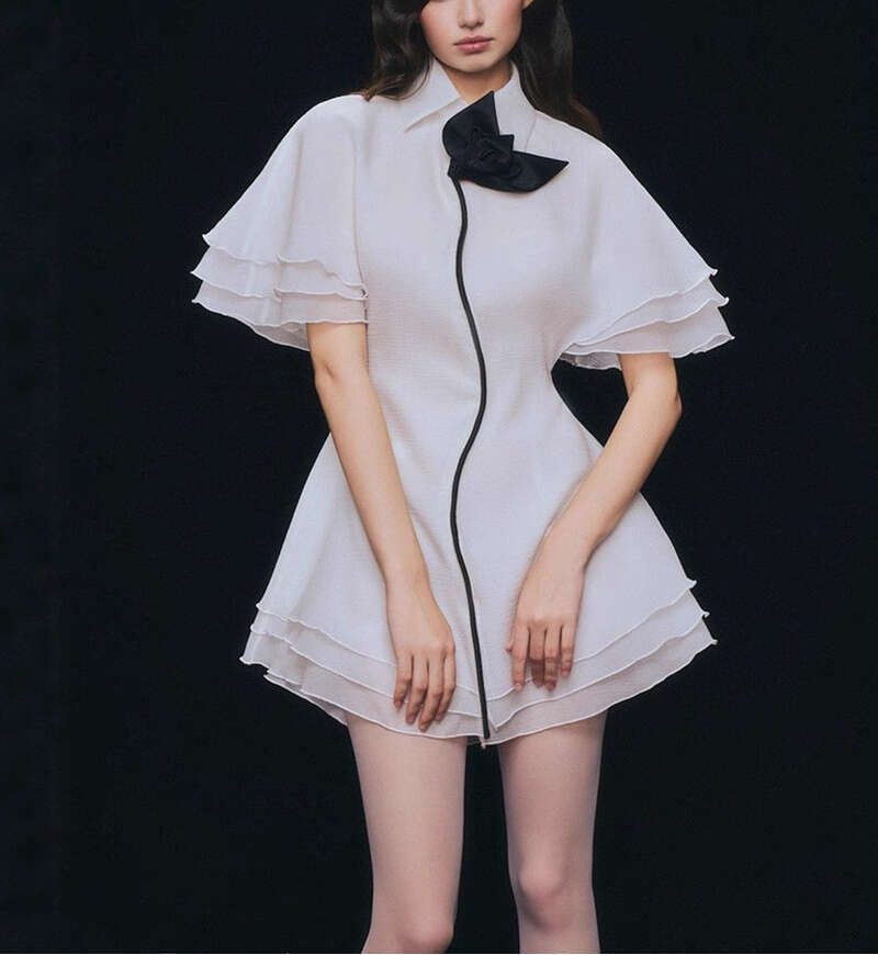 2026 Spring/Summer New Designer Sweet Young College Style Color blocked Bell Sleeves Waist Short Skirt