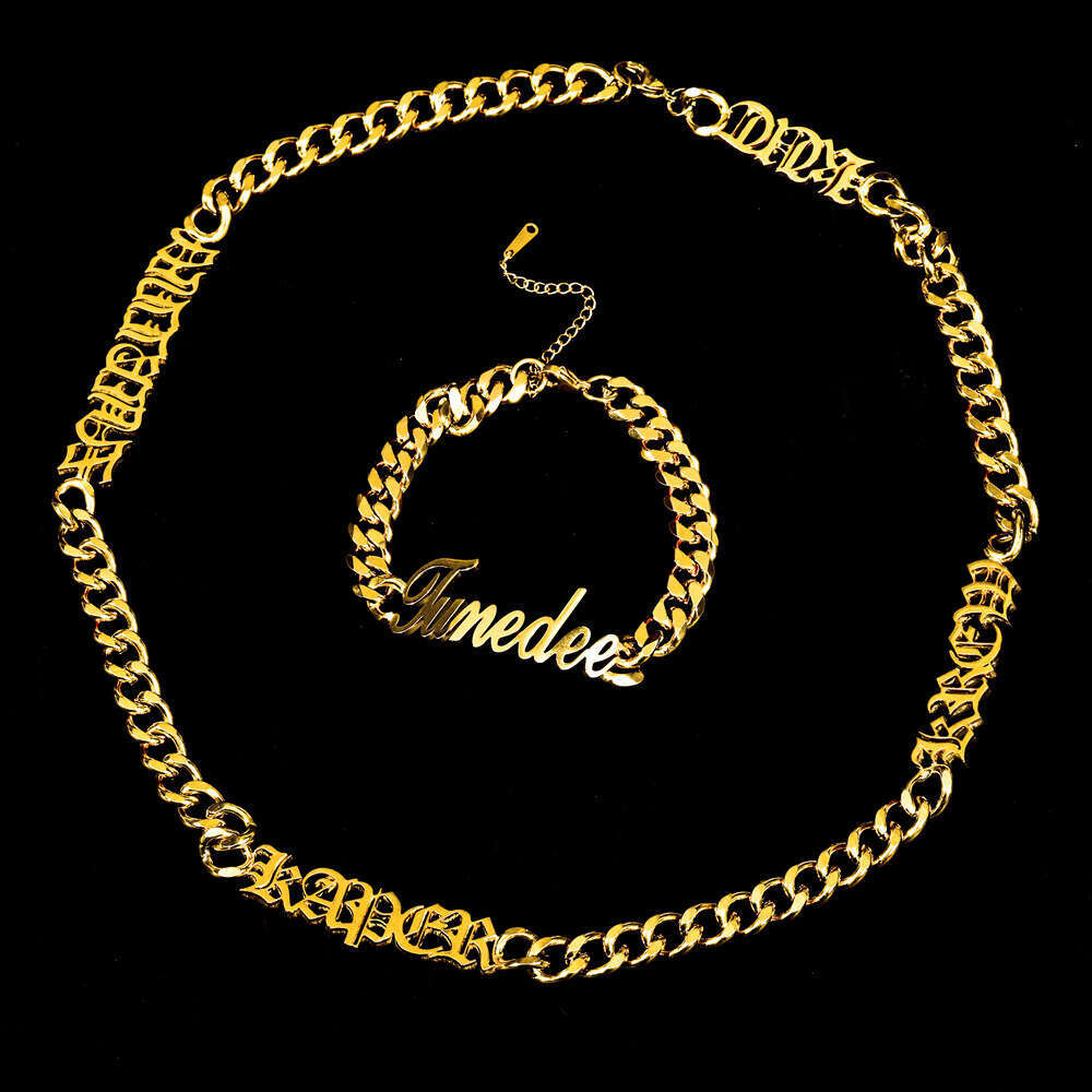 European and American men's lettered stainless ancient English Cuban necklace, unisex titanium steel personalized chunky necklace