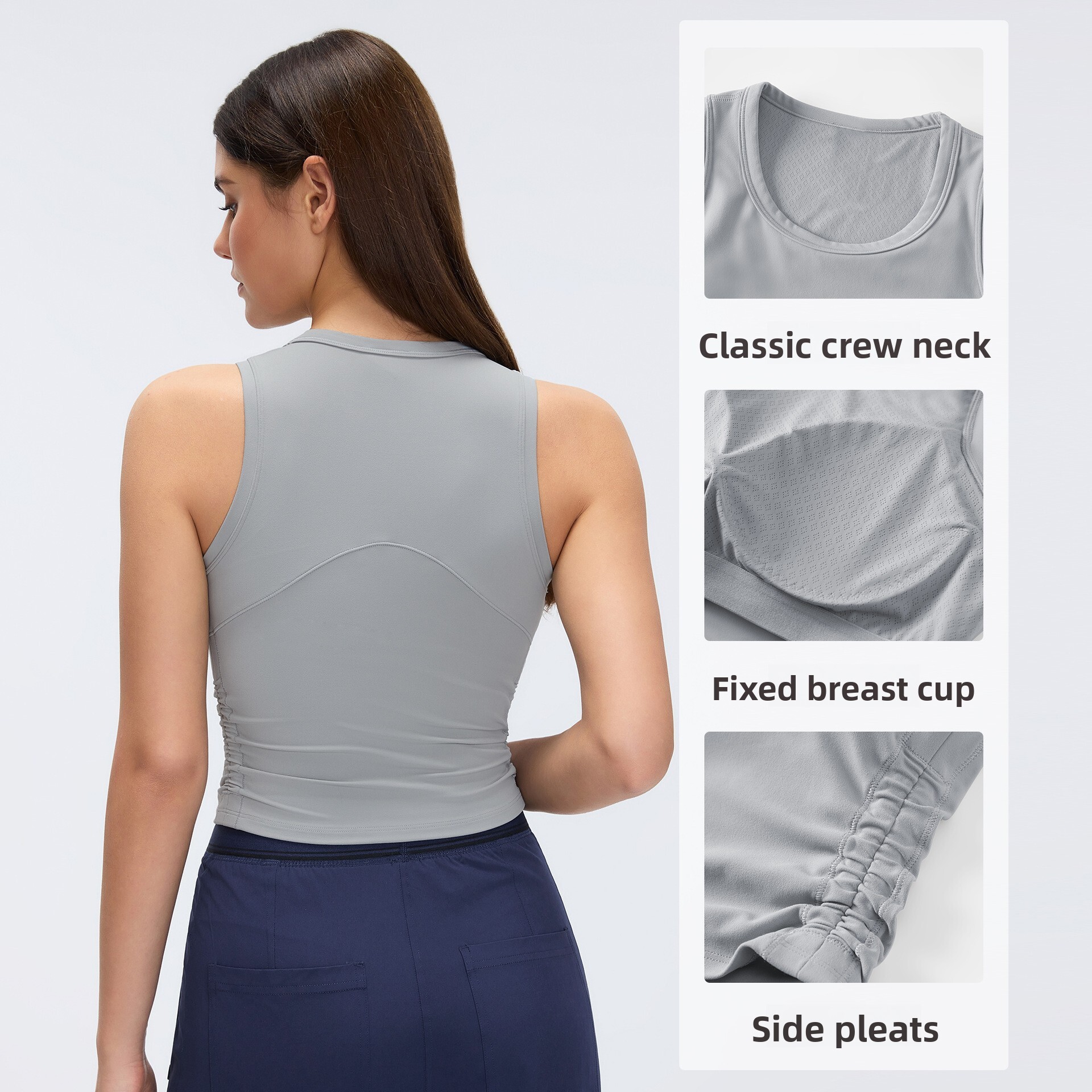 Sleeveless Sports Vest for Women, Slim Fit, Running Training Yoga Wear, No Bra Needed, Fitness Top D26003