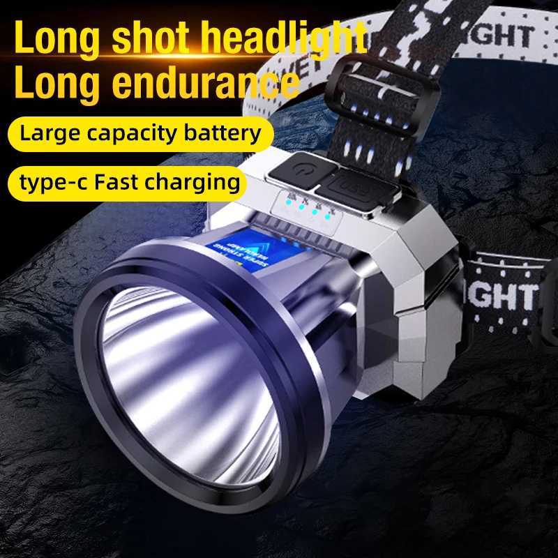 Powerful LED Headlamp TYPE-C Rechargeable Headlights Night Working Emergency Light Outdoor Camping Head Flashlight Fishing Lamp H260307