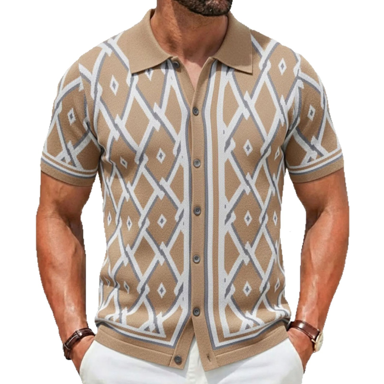 Mens Clothing Mens Polo Shirt Summer New Jacquard Knit Short Sleeve Cardigan SY0033 241126