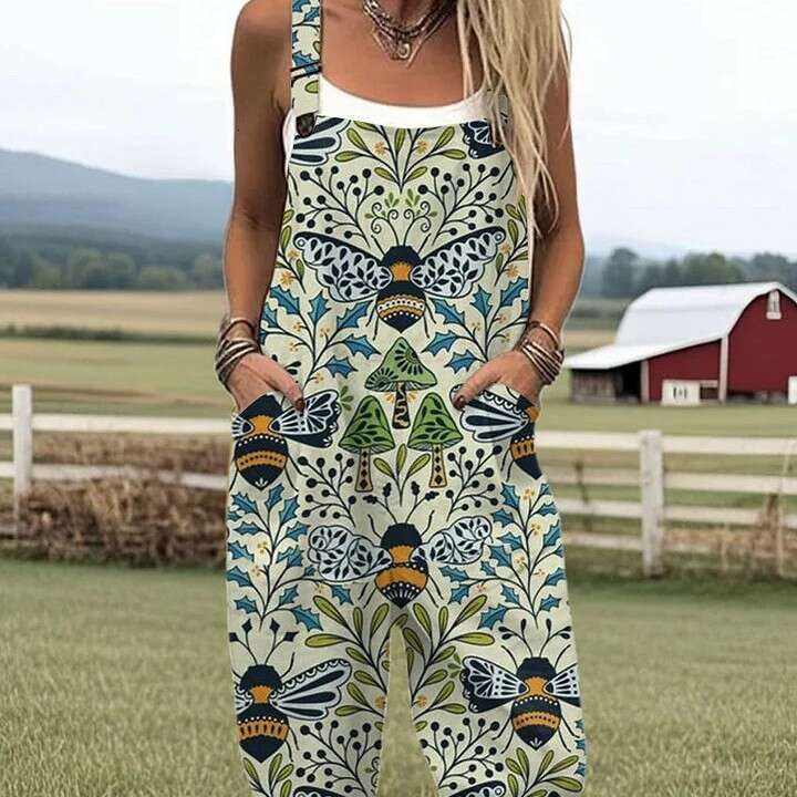 Mardi Hefxessdr Cross-border women's clothing on Amazon: European and American summer casual overalls with digital 3D printed buttons