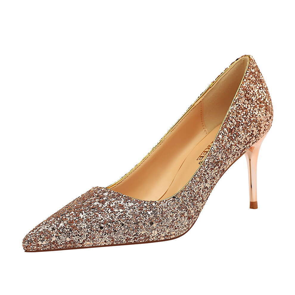 A European And American Style Sexy Nightclub Slimming Women S Stiletto High Heels Fashion Shiny Sequin Single Shoes