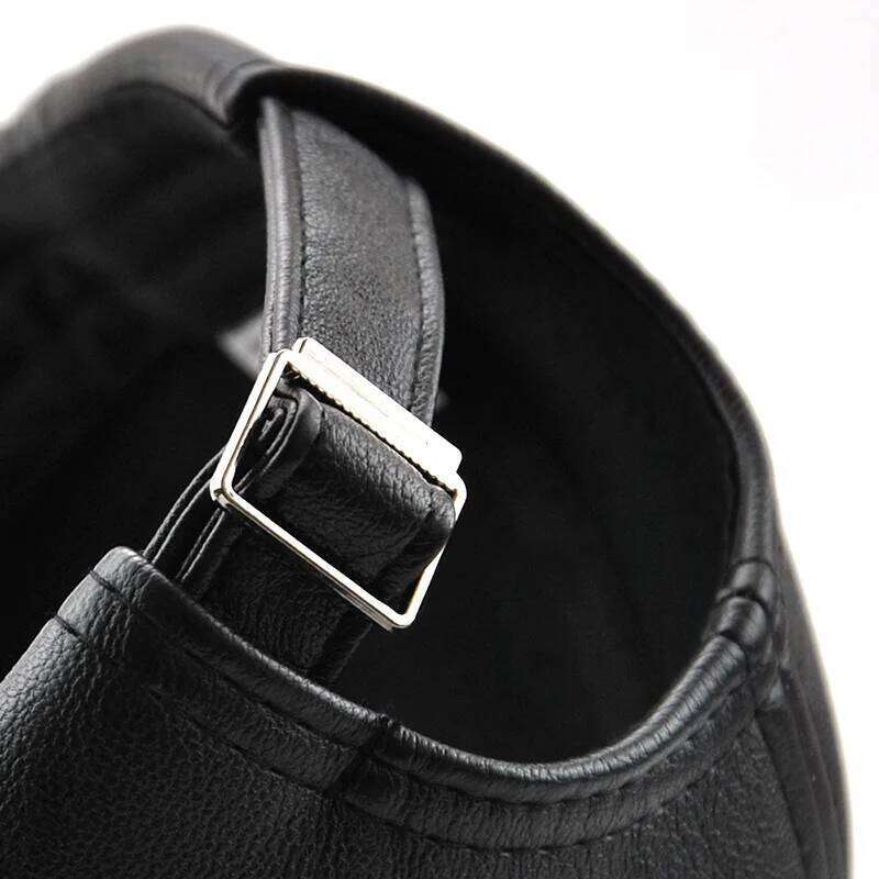 PU Baseball Cap For Men Fall Winter Faux Leather Dad Hat Middle-aged Snapback Solid Black Color Adjustable gorras hombre Y260304