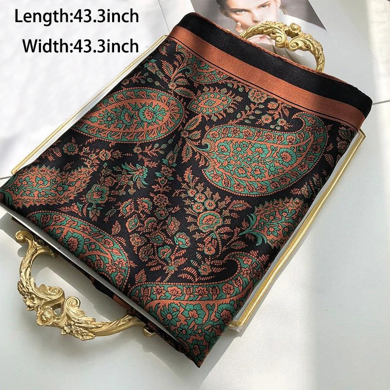 Paisley Print Square Scarf Vintage Imitation Silk Shawl Scarf Elegant Cashew Pattern Women Windproof Outdoor Head Wrap 110110cm 260302