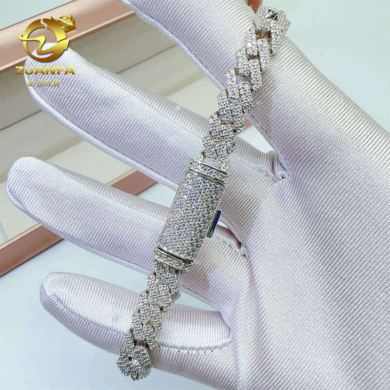 European and American cross-border 925 silver necklace with 8mm moissanite double row diamonds, Cuban chain, high-end quality hip-hop jewelry