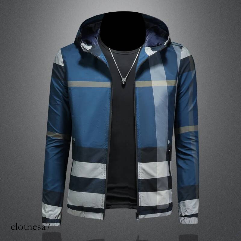Minglu Spring Autumn Hooded Plaid Allover Printed Mens Jackets Luxury Sport Casual Long Sleeve Male Coats Overcoat Plus Size 6XL