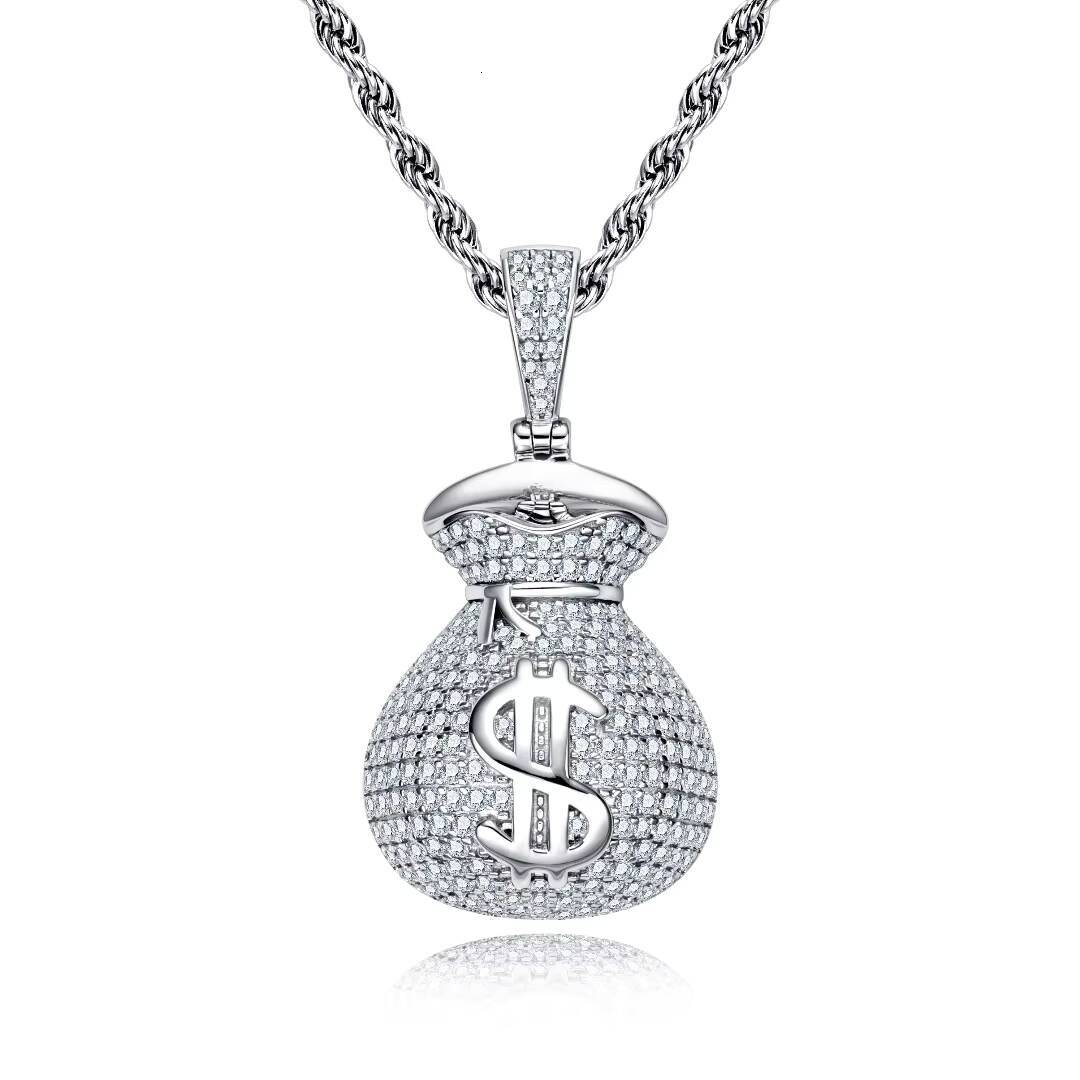 Money Bag Dollar Sign Full Pave Moissanite Pendant Necklace Urban Hop Street Style Factory Wholesale