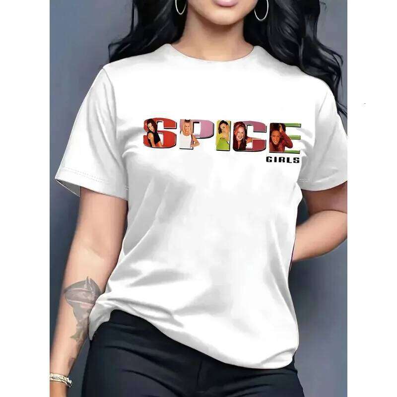 Salute To Hot Girls! "SPICE GIRLS" Stylish Printed T-shirt, Relive The Classic Style of Women's Round Neck T-shirt Short-sleeved XJ2603