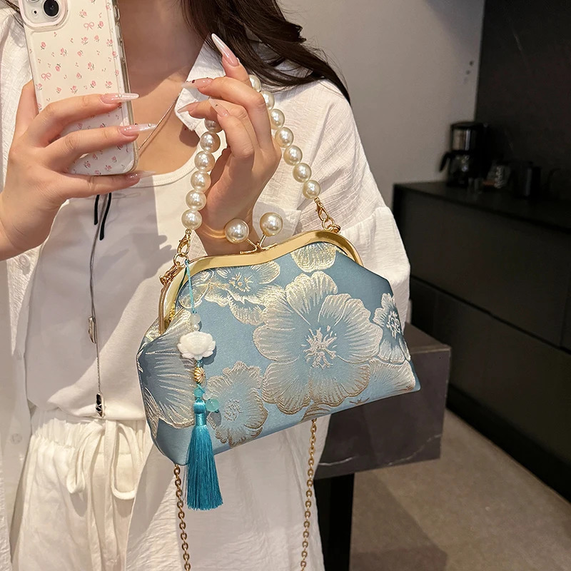 Vintage Women Chain Shoulder Bag Crossbody Bags Lock Shell Clip Handmade Wedding Chic Clutch Lady Handbag And Purse 260307