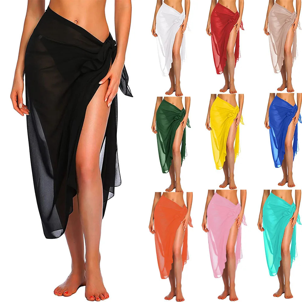Womens LongShort Sarong Swimsuit Coverups Summer Beach Bikini Wrap Sheer Short Skirt Scarf for Swimwear 260228