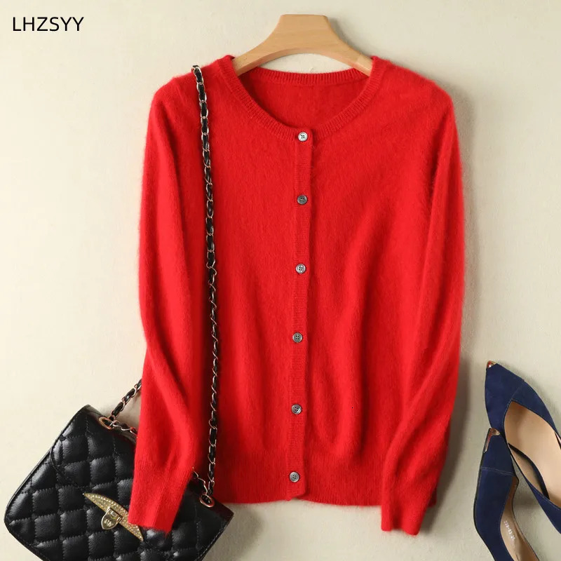 Women Cardigan Large Size Warm Pure Mink Cashmere Sweaters O-neck Loose Coat Female Sweater Ladies Jacket Solid Knit Cardigans 260305