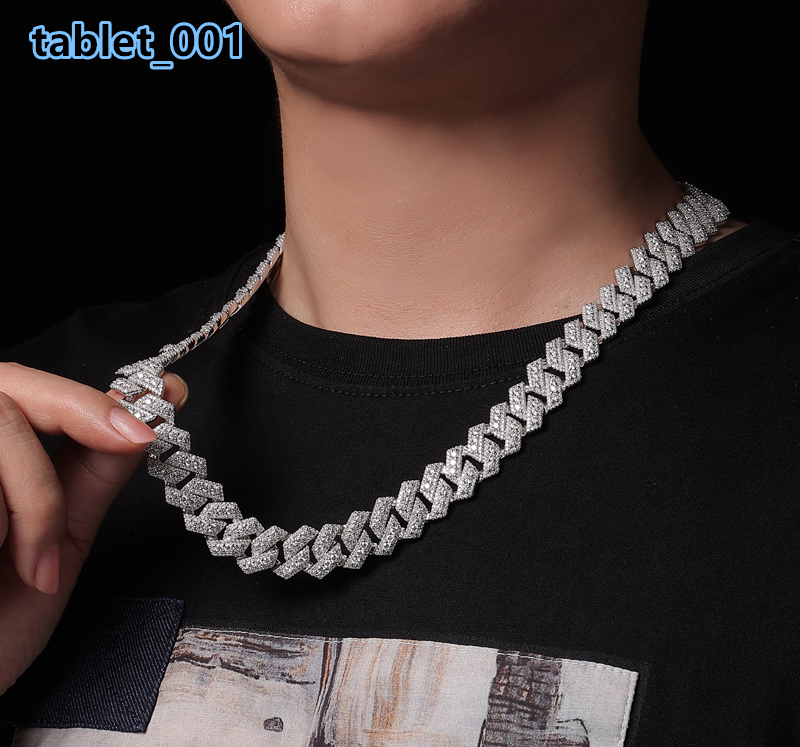 Full Moissanite Double Row Cuban Necklace S925 Silver Plated 18K Gold Hip Hop Style for Men Certified Jewelry Hip Hop Necklace
