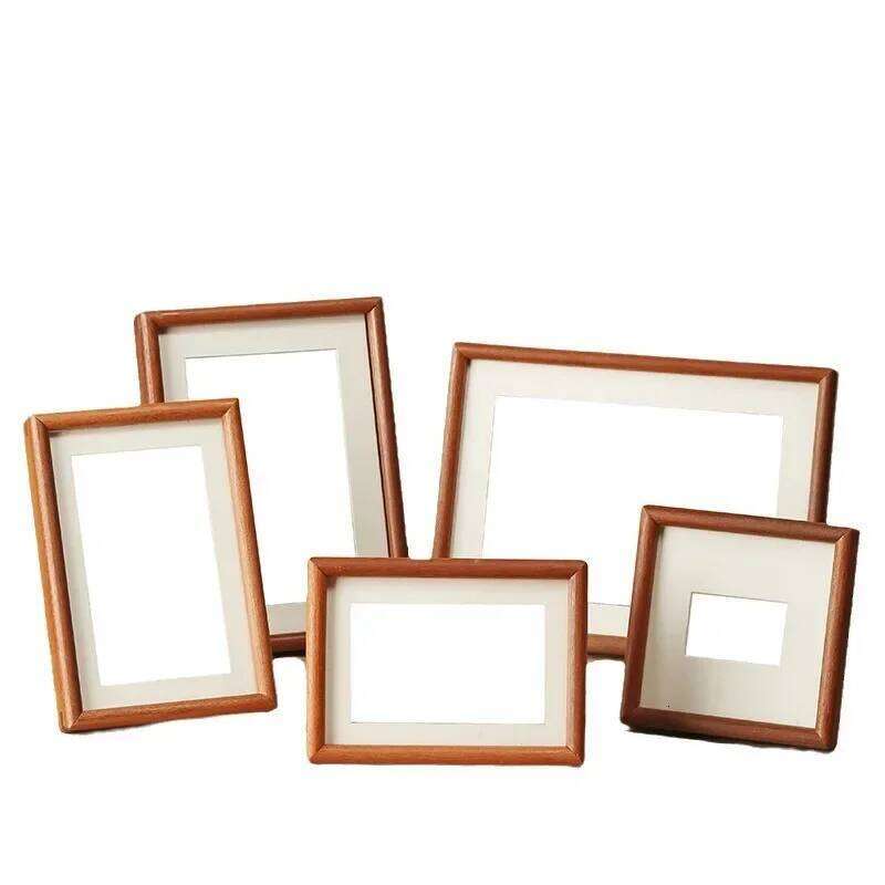 Solid Wood Round Corner Picture Frame, Walnut and Golden Sandalwood, Minimalist Design, Tabletop, Home Decor H260306