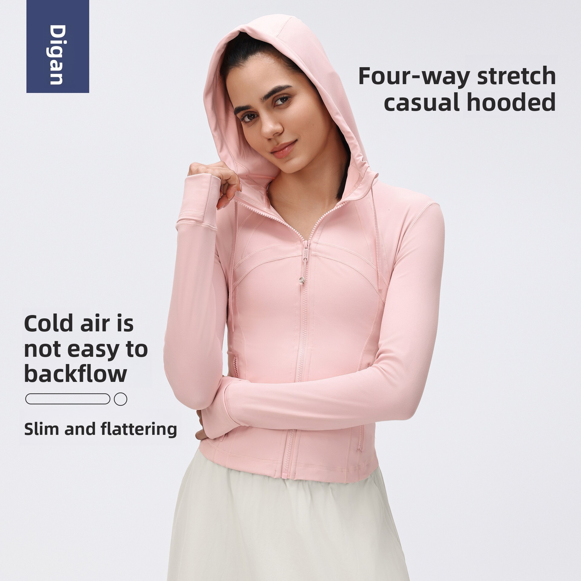 New Windproof Hooded Drawstring Yoga for Women, Short Slimming Waist Running Fitness Jacket D25180